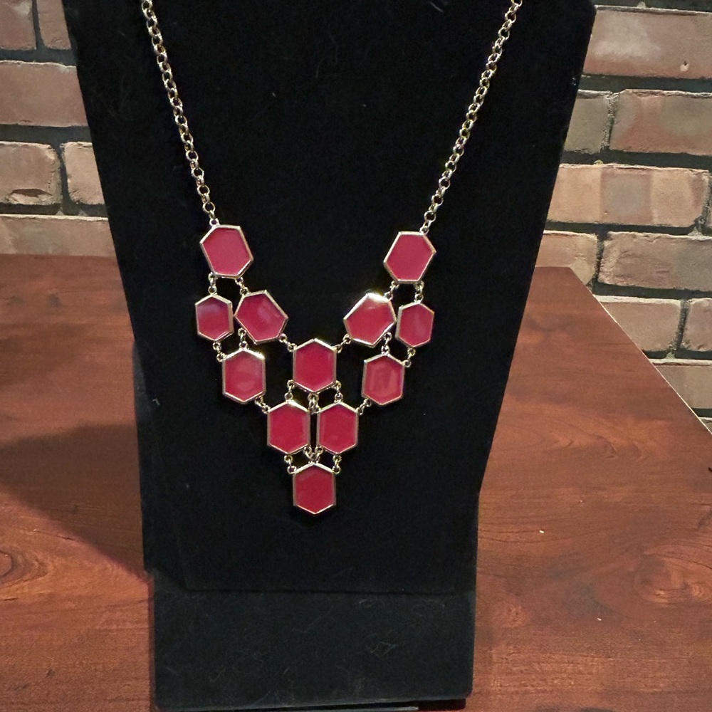 Source Unknown Red Hexagon Necklace